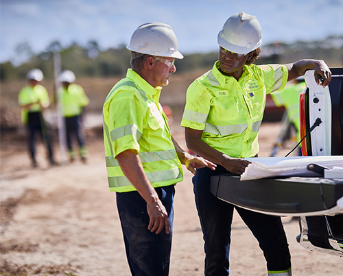 construction workers talking