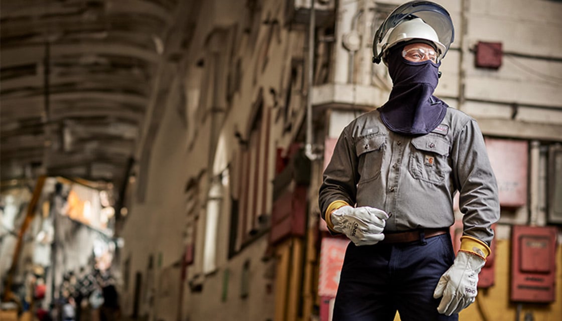 Man wearing FRC Face Shield