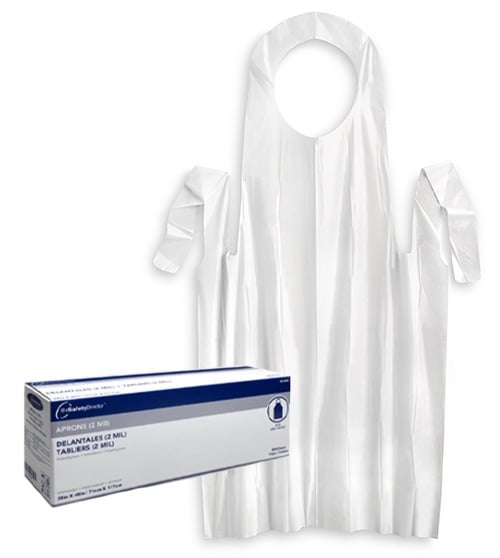 WATER RESISTANT POLYETHYLENE BIB STYLE APRONS — 2 MIL