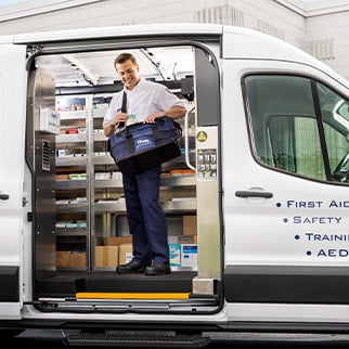 Cintas representative in Cintas truck