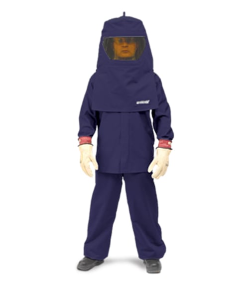 man wearing arc flash unit